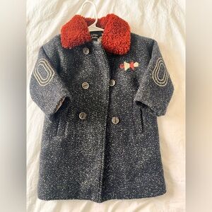 Stylish Kids' Pea Coat with Red Collar